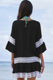 White Fashion Sexy Ruffled Sleeve Half Sleeves O neck Asymmetrical Knee-Length Patchwork Solid