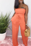 Yellow Fashion Casual Solid Sleeveless Wrapped Jumpsuits