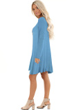 Light Blue Cotton Sexy Cap Sleeve Long Sleeves V Neck Swagger Knee-Length Patchwork Solid 