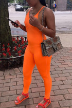 Orange Fashion Sexy Solid Polyester Sleeveless V Neck Jumpsuits