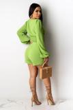 Green Polyester Fashion Sexy adult Patchwork Solid Two Piece Suits Straight Long Sleeve Two Pieces