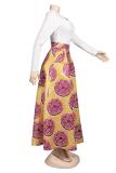 Brown Elastic Fly Sleeveless High Print Geometric Floral A-line skirt Pants