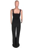 Black Casual Solid Sleeveless Slip Jumpsuits
