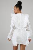 White Spandex Fashion Cap Sleeve Long Sleeves O neck Step Skirt Mini lace 