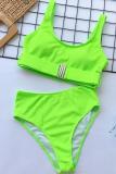 Fluorescent green Nylon Two Piece Suits Solid Patchwork Fashion adult Sexy Bikinis Set