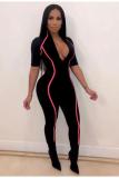 Black Sexy Fashion Asymmetrical Solid Half Sleeve V Neck Jumpsuits