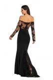 Black Sexy Fashion adult Off The Shoulder Long Sleeves One word collar Mermaid Floor-Length Soli