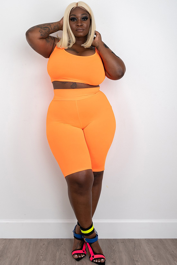 Orange Sexy Fashion adult O Neck Solid Two Piece Suits