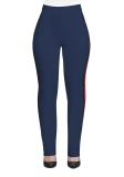 Blue Casual Active Patchwork Flat Straight Midweight Pants