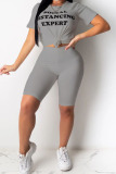 Grey Fashion Sexy Letter Two Piece Suits pencil Short Sleeve Two Pieces