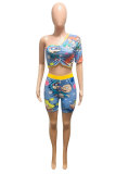 cartoon Polyester Fashion adult Street Patchwork Print Character Two Piece Suits Skinny Short Sleeve Two Pieces