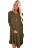 Beige Cotton Sexy Cap Sleeve Long Sleeves V Neck Swagger Knee-Length Patchwork Solid 