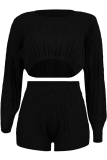 Black Wool Europe and America Solid Two Piece Suits pencil Long Sleeve Two-Piece Short Set