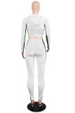 White Long Sleeve Patchwork Pants Two-piece suit