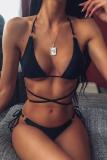 purple Nylon crop top Solid Two Piece Suits bandage Patchwork backless Fashion adult Sexy Bikinis Set