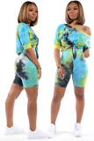 Pink Polyester Fashion adult Casual Tie Dye Bandage Print Two Piece Suits Patchwork pencil Half Sleeve 