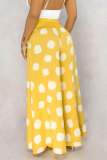 Yellow White Blue Yellow Elastic Fly Sleeveless Mid Dot Patchwork Print Loose Pants Bottoms