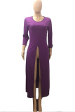 purple Polyester O Neck Nine Sleeves Solid  Long Sleeve Tops