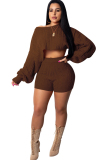 Brown Wool Europe and America Solid Two Piece Suits pencil Long Sleeve Two-Piece Short Set