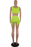 Fluorescent green Polyester Tassel Solid Patchwork Sexy Fashion  Tankinis Set