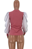 Pink Polyester O Neck Long Sleeve Patchwork Solid  Long Sleeve Tops