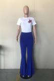 Blue Polyester Elastic Fly High Asymmetrical Draped Solid Boot Cut Pants  Pants