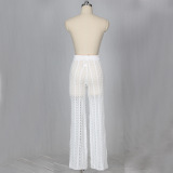 White Elastic Fly Mid Solid Straight Pants Pants