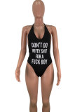 Black Patchwork backless Print Sexy Fashion One-Piece Swimwear