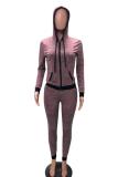Wine Red Polyester Fashion adult Sexy Two Piece Suits Patchwork Dot Straight Long Sleeve  Two-piece Pants Set