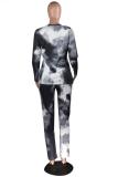 Black Polyester Active Print Straight Long Sleeve  Two-piece Pants Set