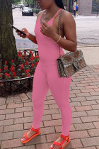 Pink Fashion Sexy Solid Polyester Sleeveless V Neck Jumpsuits