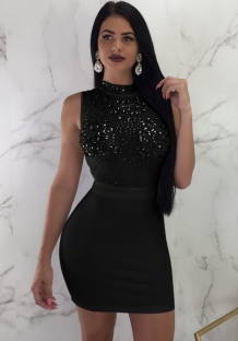 Black B Maroon Brief Cute Stand Sleeveless Step skirt skirt Club Dresses