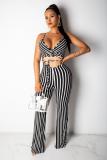 Blue Sexy Fashion Striped bandage Backless Hollow Polyester Sleeveless Slip  Jumpsuits