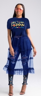 Blue Sexy & Club O-Neck Short Sleeve Princess dress Middle length skirt Summer Dresses