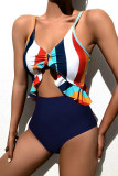 Red Fashion Sexy Patchwork Print Backless Swimwears