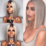 Silver Gray Fashion Solid Short Straight Hair Wigs