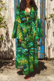 Green Fashion Casual Print Cardigan Outerwear