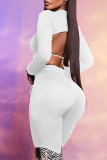 White Fashion Sexy Solid Backless O Neck Long Sleeve Two Pieces