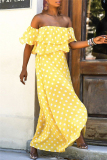 Yellow Sexy Casual Dot Print Backless Off the Shoulder Irregular Dress Dresses