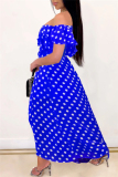 Blue Sexy Casual Dot Print Backless Off the Shoulder Irregular Dress Dresses
