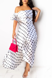 White Sexy Casual Dot Print Backless Off the Shoulder Irregular Dress Dresses