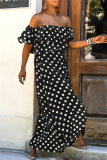 Black Sexy Casual Dot Print Backless Off the Shoulder Irregular Dress Dresses
