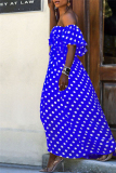 Blue Sexy Casual Dot Print Backless Off the Shoulder Irregular Dress Dresses