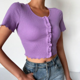 Purple Fashion Casual Solid Basic O Neck Tops