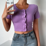Purple Fashion Casual Solid Basic O Neck Tops