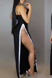 Black Sexy Solid High Opening Spaghetti Strap Regular Jumpsuits