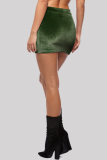 Army Green Sexy Casual Solid Strap Design Regular Mid Waist Skirt