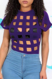 Purple Sexy Casual Solid Hollowed Out O Neck Tops