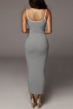 Grey Sexy Solid Patchwork Spaghetti Strap Pencil Skirt Dresses