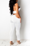 White Sexy Casual Solid Patchwork O Neck Sleeveless Two Pieces